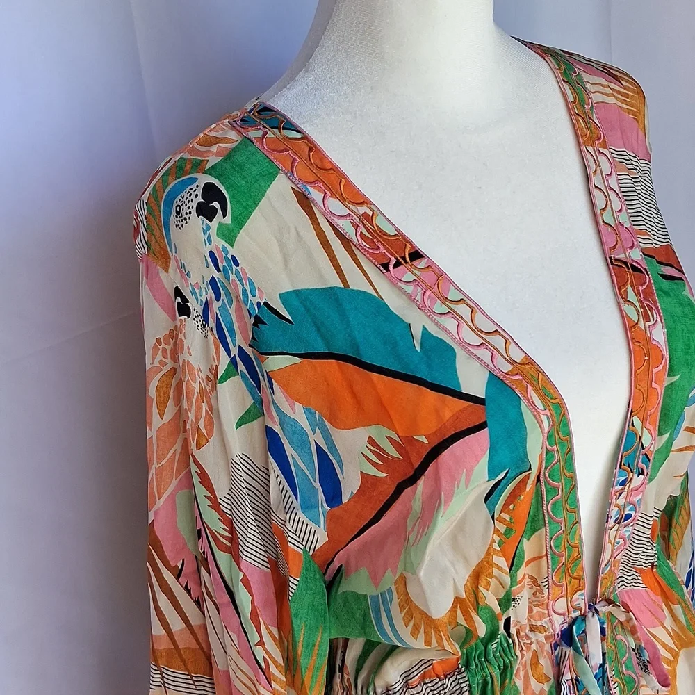 Taj By Sabrina Crippa Tres Marias Orange Kimono Cardigan S Tropical Resortwear - Picture 9 of 17